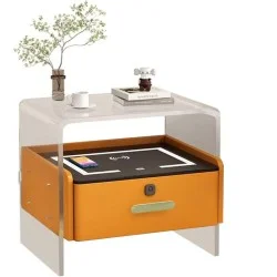 Smart Acrylic Nightstand with Wireless Charging & Fingerprint Drawer &ndash; Orange
